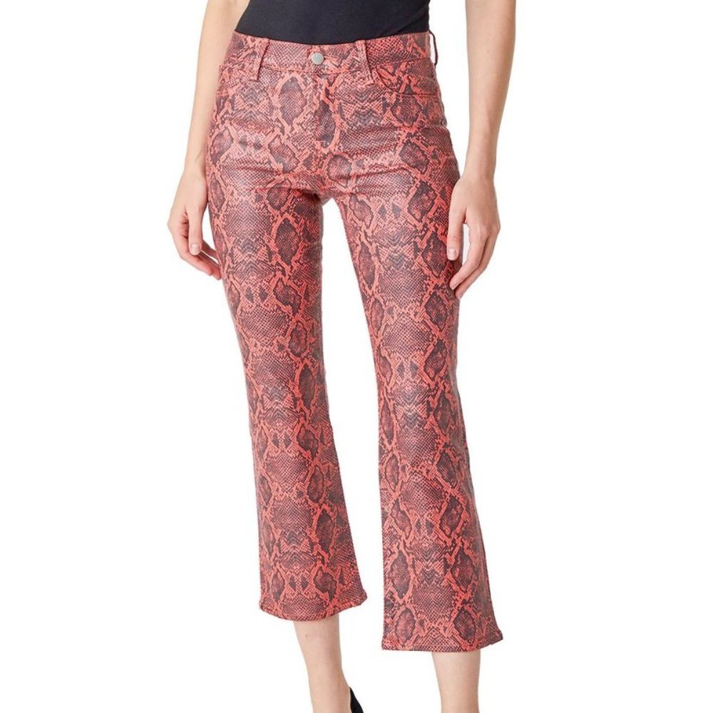 J Brand Selena  Snakeskin Print Crop Bootcut Jeans Coated Kalani Boa